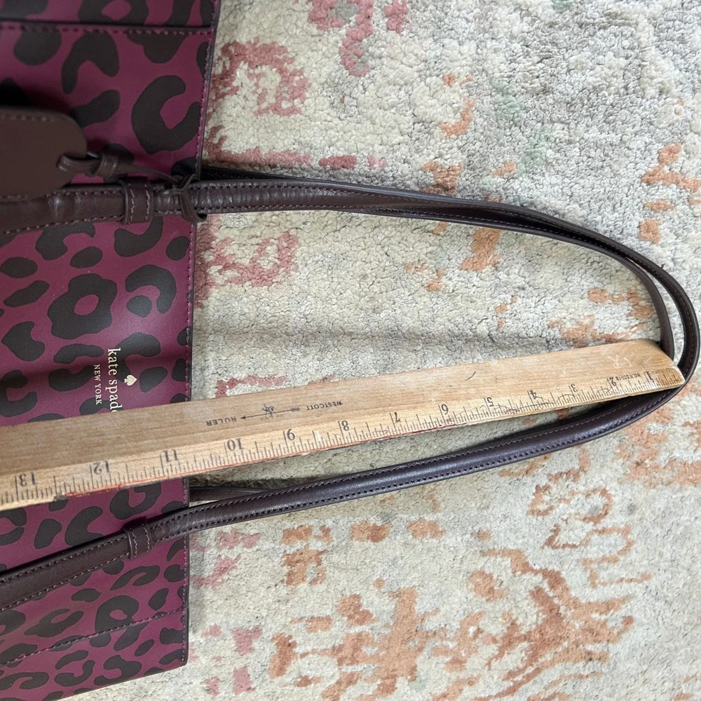 Kate Spade Tote Bag Womens Large Plum Black Leopard Animal Print Shoulder Bag